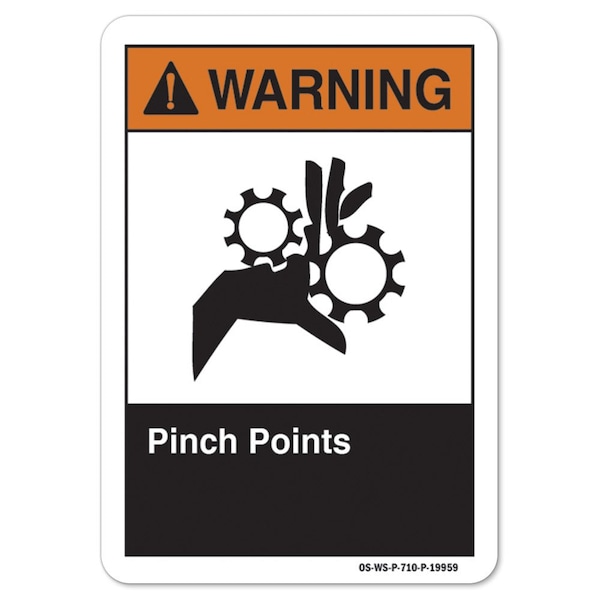 ANSI Warning Sign, Pinch Points, 10in X 7in Aluminum, 7" W, 10" L, Landscape, Pinch Points